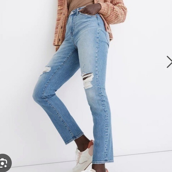Madewell The Curvy Perfect Vintage Jeans 25 Denman Wash Distress Ripped Edition - Picture 1 of 9